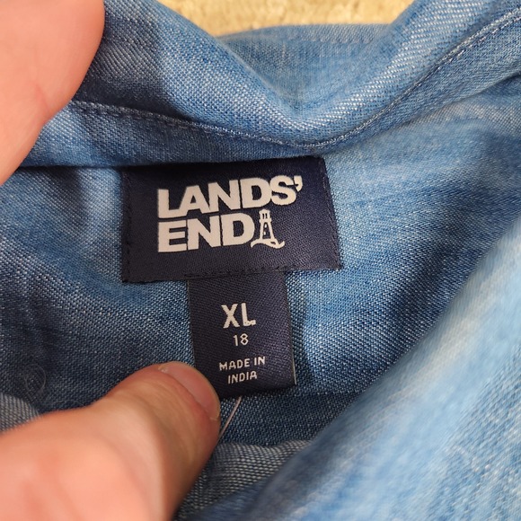 Lands End Shirt Women XL Chambray Blue Indigo Tencel Soft Button Up NEW - Picture 3 of 8